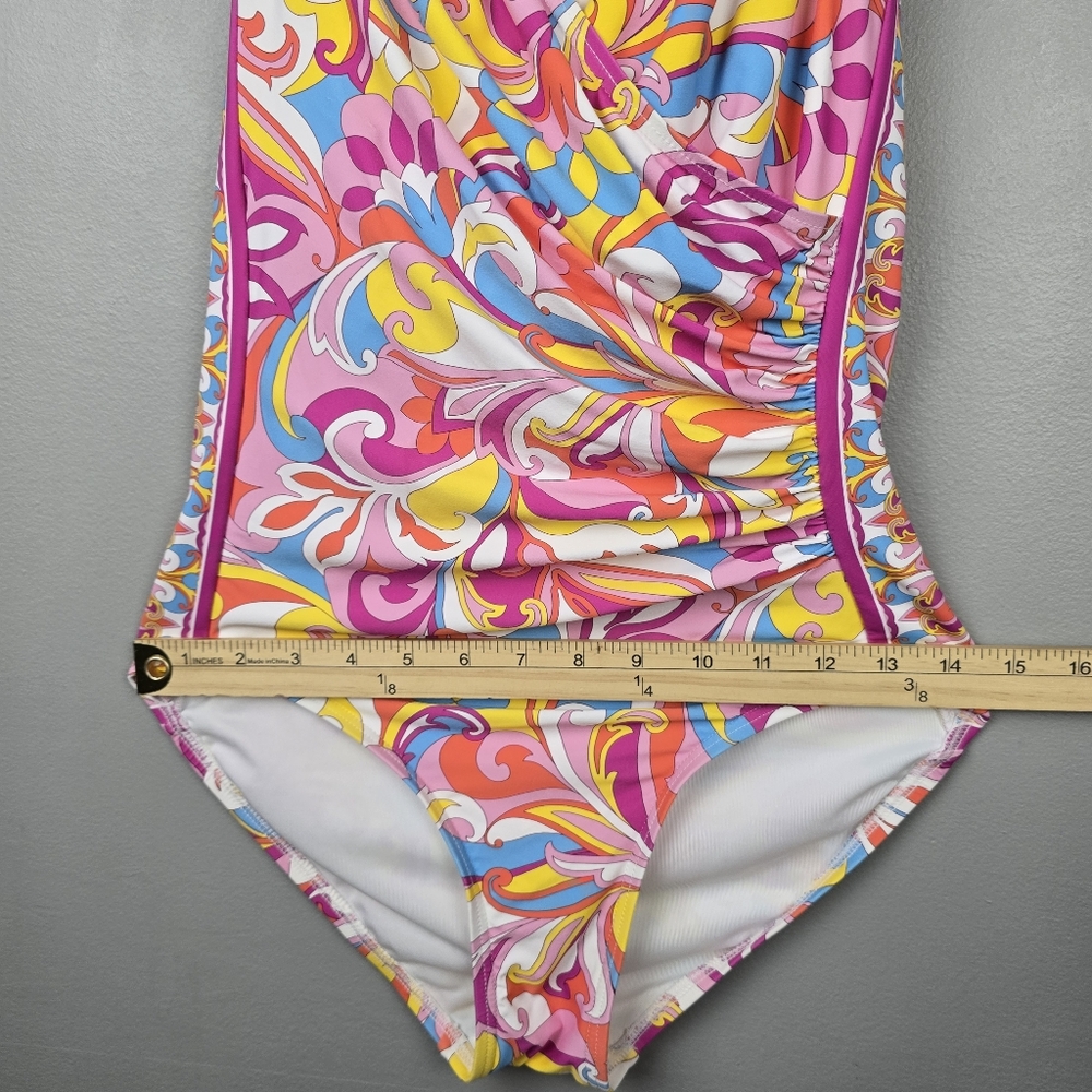 Carmen Marc Valvo Colorful Swirl Halter One-Piece Swimsuit Womens Size 8 - Picture 9 of 10